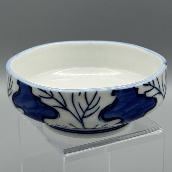 Vtg Arita Ware Porcelain Trinket Rice Bowl Cobalt Blue Leaf Twig Design Imari - Picture 5 of 7